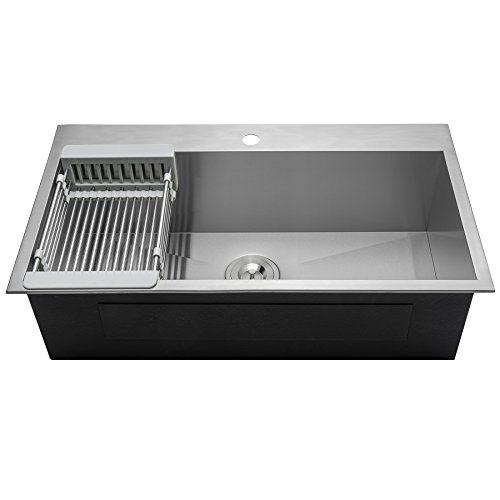 Perfetto Kitchen and Bath 30" x 18" x 9" 18 Gauge Stainless Steel Topmount Kitchen Sink w/ Strainer & Adjustable Dish Tray - Thumbnail 2