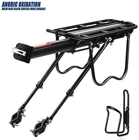 GreatRich Rear Bike Rack Bicycle Cargo Rack Quick Release Adjustable Alloy Bicycle Carrier 115 Lb Capacity Easy to Install Black (Black-1)