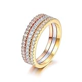 Serend 18k Rose/Yellow Gold/Platinum Plated CZ Simulated Diamond 3pcs Stackable Eternity Rings Set, Size 7