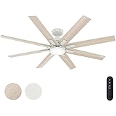 Hunter Fan 60 inch White Indoor/Outdoor Ceiling Fan with Light and Remote for Porch, Living Room/Family Room, Dining Room, Of