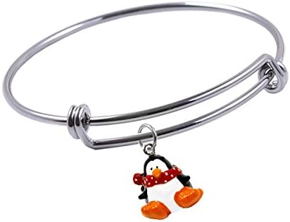 65 mm, Expandable Bangle bracelet with 3-D Hand Painted Resin Penguin with Red Scarf Charm, Qty:1
