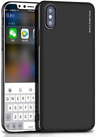 iPhone X Case, X-level [Knight Series] Ultra Slim Fit Shell Full Protective Anti-Scratch Resistant, Anti-sleep, Soft Baby Skin Touch, Support Wireless Charging, for iPhone X Case (Pitch Black)