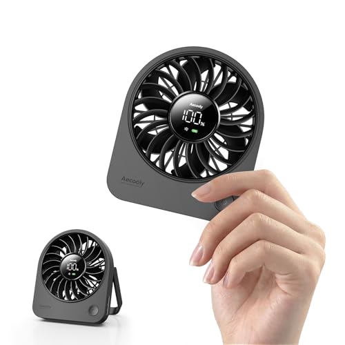 Aecooly Mini Desk Fan, Portable Hand Fan Rechargeable [10H Max Cooling Time], 180° Foldable Small Table Fan, 4 Speeds Quiet Personal Fan for Bedroom, Home, Office, Travel, Gifts for Women - Black