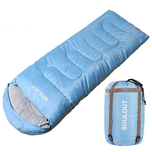 View 1 of 3-4 Season Sleeping Bag for Adults & Kids, Lightweight Warm Cold Weather Camping Bag with Waterproof Compression Sack – Portable for Hiking, Backpacking, Traveling & Outdoor Adventures (Sky Blue)
