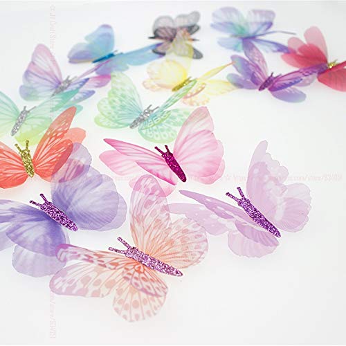 Kleurrijke vlinders set, nylon vlinders draad vlinder met delicate edelsteen, organza vlinder twee lagen lint bloemen… - Afbeelding 7