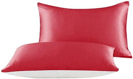 100% Silk Over Cotton Base Pillowcase for Hair &amp; Face Two sided (silk and cotton) Pillow Sham with Hidden Zipper Vividmoo Standard - 2026 inch Red