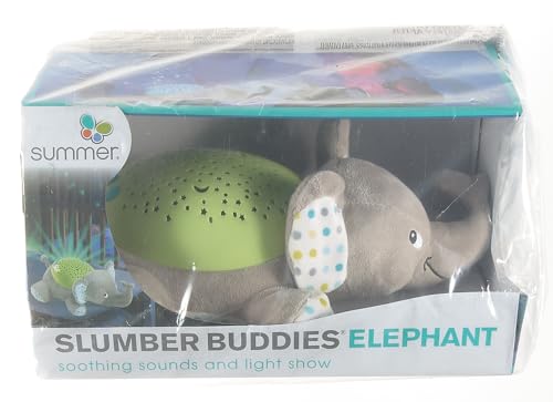SwaddleMe® Slumber Buddies® Soother (Gray/Green Elephant) – Projector Night Light for Kids with Calming Songs and Sounds