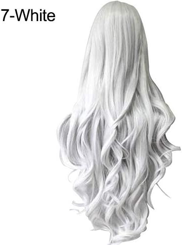 qhtongliuhewu 1Pcs Fashion Popular Colorful Cool Perma-long Cosplay Long Curly Big Wavy Hair Wig For Women White