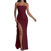 LAGSHIAN Women's Elegant Tube High Split Maxi Dress Strapless Bodycon Ruched Long Formal Evening Dress
