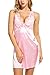 Avidlove Women Lace Babydoll Lingerie Satin Chemise Nightgown V Neck Sleepwear Nighty (Pink, Small)