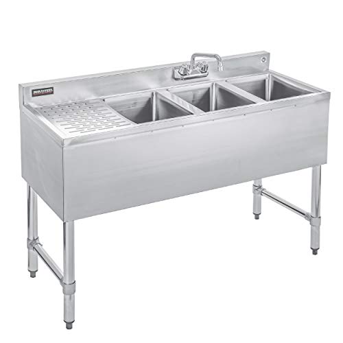 DuraSteel 3 Compartment Stainless Steel Bar Sink with 10" L x 14" W x 10” D Bowl - Underbar Basin - NSF Certified - Left Drainboard, Faucet Included (Restaurant, Kitchen, Hotel, Bar) - Thumbnail 7