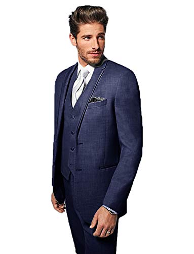 Men's Tuxedo Slim Fit 3-Piece Suit Blazer Dress Business Wedding Party Jacket Vest & Pants Navy Blue