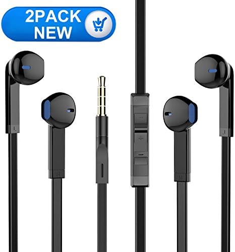 Earbuds, USTEK 2 Pack Headphones with Microphone Stereo Earphones for iOS Android Windows System Black