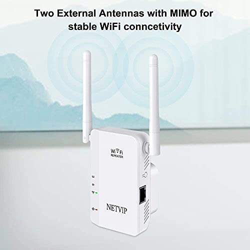 NETVIP WiFi Extender WiFi Booster WiFi Range Extender 300Mbps 2.4GHz,AP/Repeater Mode With Dual External Antennas Amplifier Wifi Range Extender Wifi Repeater Universal Comply With 802.11n/g/b - White