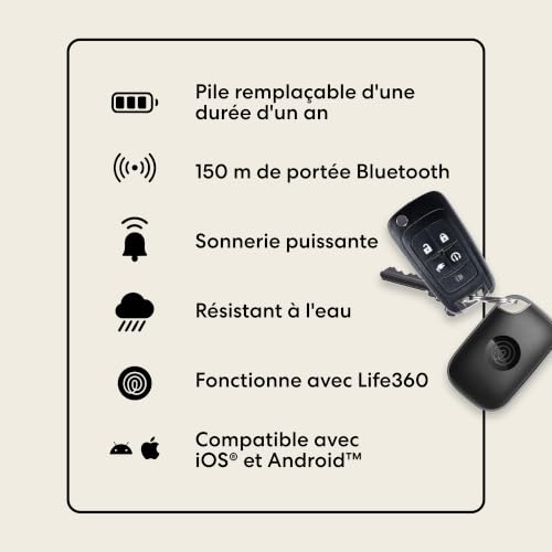 Tile Pro - Tracker Bluetooth Puissant, détecteur de clés et localisateur d'objets pour clés, Sacs & Autres. Compatible avec iOS & Android. Tracker de téléphone. Lot de 1 (Noir)