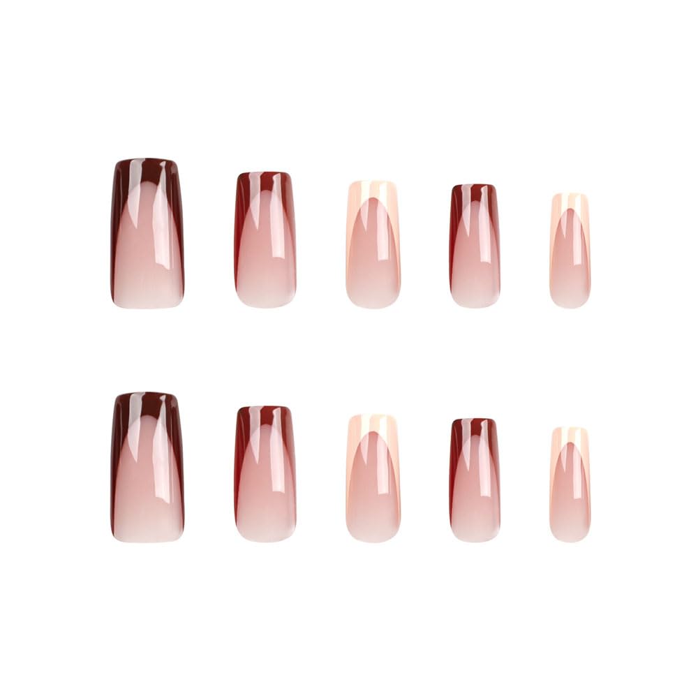 BAOYAALIN Brown Press on Nails Medium Long Square Fake Nails with Design Gel Glue on Nails for Women Girls Full Cover Acrylic False Stick on Nail Manicure for Wedding 24Pcs - Image 3