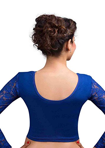 Royal Blue Cotton Lycra Long Sleeve Strechable Ready-made Saree Blouse Choli - Image 4