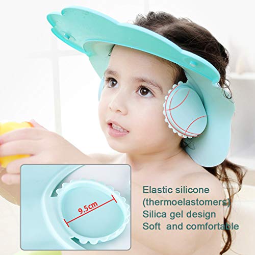 Maveek Baby Bathroom Safety Visor Caps Child Shower Cap，Adjustable Sticker, Comfortable, Soft, Safe, Waterproof & Elastic Ring Hat – for Showers, Bathing, Hair Cut, Pool, Beach, Toddlers(Pink&Green) - Thumbnail 7