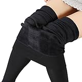 Tengo Women Winter Warm Velvet Stretchy Leggings Pants (One Size, Black)