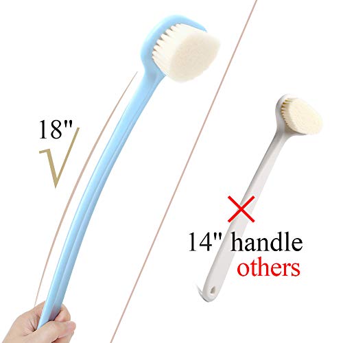 Body Bath Brush with Soft Bristles,18" Long Handle Wet Brushing Back Scrubber for Shower,Gentle Promote Healthy Glowing Skin and Beauty(Blue)