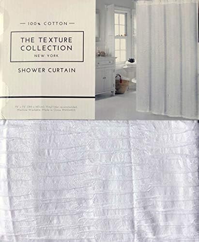 The Texture Collection ファブリックシャワーカーテン 無地 ホワイト 波状のフリル付きテクスチャパターン 綿100