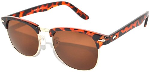 Retro Style Sunglasses Brown-Gold Half Frame Lens Brown Color Unisex
