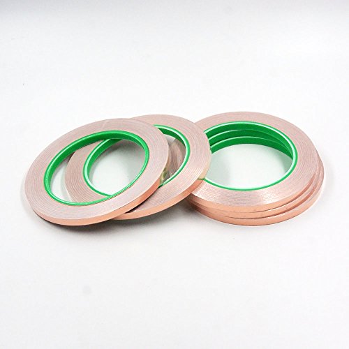 5pcs HobbyUnlimited Copper Foil Tape with Conductive Adhesive (1/4 inch X 27yards) - Slug Repellent, EMI Shielding, Stained Glass, Paper Circuits, Electrical Repairs - Top Quality