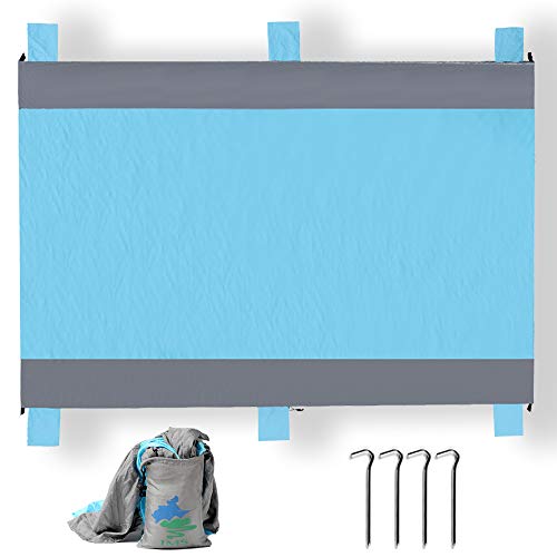 pys Beach Blanket – Sand Proof Compact Lightweight Portable Large Waterproof Parachute Nylon Beach Mat, Oversized 10’x 9’, Includes 4 Metal Stakes