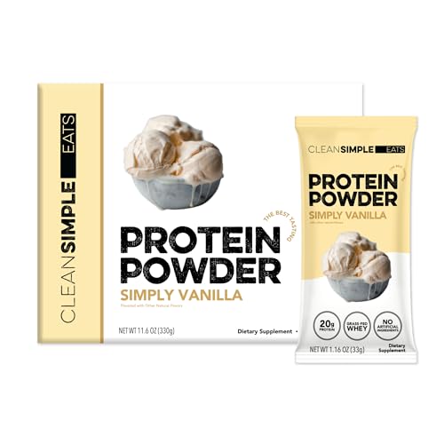 Clean Simple Eats Whey Isolate Protein Powder, Simply Vanilla, Naturally Sweetened, Zero Added Sugar, 20g 100% Grass Fed Protein Powder with Digestive Enzymes, Gluten Free, Non GMO, 10 Stick Packs