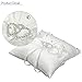 Hosaire Ring Bearer Pillow 4 x 4 inches Bow Rhinestone Double Heart Ring Pillow Wedding Decoration White