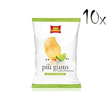 10x San Carlo più gusto Limette & rosa Pfeffer Chips Kartoffelchips gesalzen 50g