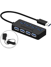 Sabrent Hub USB 3.0 de 4 puertos con interruptores de alimentación individuales y LED incluidos 5 V 2,5 A adaptador de alimentación (HB-UMP3)