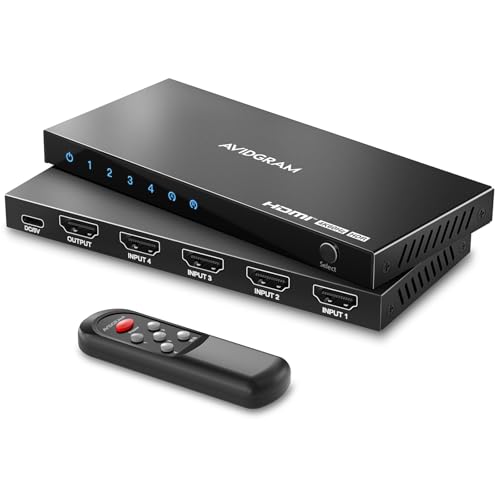 HDMI Switch 4K 60Hz, AVIDGRAM HDMI 2.0 Switch 4 in 1 Out, 4 Port HDMI Selector Box with IR Remote Control Support HDCP 2.2 HDR10 3D 18Gbps for Xbox PS4 Roku HDTV Monitor