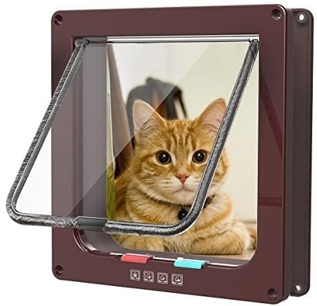 Classic Cat Flap, 4 Manual Closure Options M-19 x 20 x 5.5 cm, Brown
