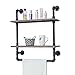 Industrial Bathroom Shelves Wall Mounted 2 Tiered,Rustic 24in Pipe Shelving Wood Shelf with Towel Bar,Farmhouse Towel Rack,Metal Floating Shelves Towel Holder,Iron Distressed Shelf Over Toilet