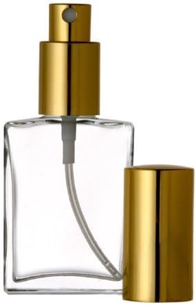 (Set of 2 Bottles) Square Flat Type Perfume Atomizer Empty Refillable Glass Bottle - 1 oz Size for Aromatherapy Perfume Bottles - Refillable with Gold Fine Mist Sprayer and Gold Cap by SaveNaturals