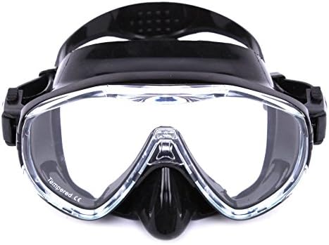 Diving Mask with Flexible Silicone and Tempered Glass Lens Scuba Diving Snorkeling Frameless Mask for Adults (Black)