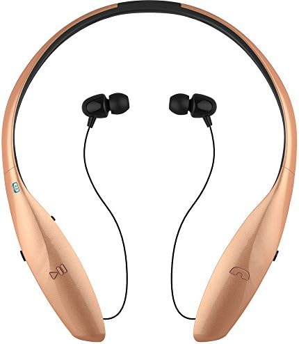 Bluetooth Headset HB-900D V4.0 Music Sport Wireless Neckband Magnetic Stereo Noise Cancelling Sweatproof Bluetooth Headphones Retractable Earbuds and Call in Vibration Reminder (Black-Gold)