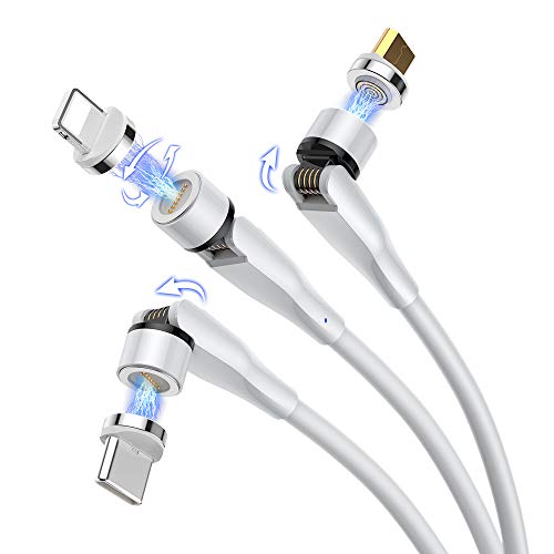 Brand Magnetic Charging Cable – Magnetic Phone Charger 3 in 1 Cable for Type C, Micro-USB and iOS – 3 Pack – 6 Ft Cord – 540° Degree – 7 Pin Connector – Easy Data Transfer for Most Phone Models