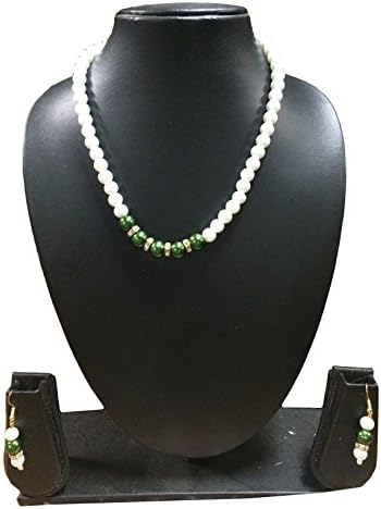The Indian Arts White-Green Color Pearl Necklace with Earings Fashion Jewelry for Womens