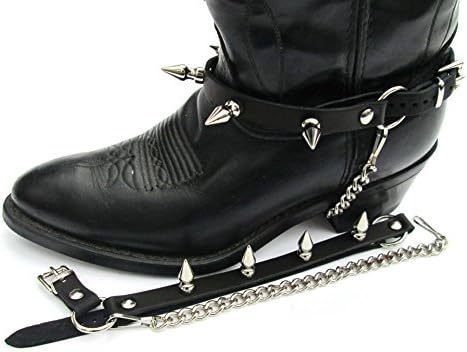 Western Boots Boot Chains Black Topgrain Cowhide Leather W Big 1" Spikes