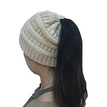 Messy Bun Beanie Hat Ponytail Hat Crochet Pony Beanie Hat Knit Winter Hat Women