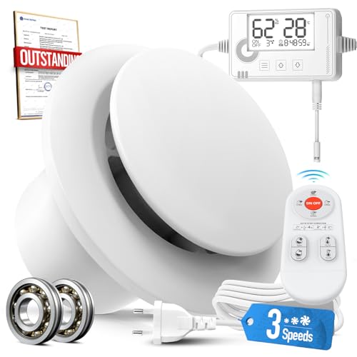 SBONNI 3 Levels Bathroom Fan with Humidity Sensor Temperature Sensor Timer, Bathroom Fan 100 mm with Remote Control, Real Time Display Humidity and Temperature, Powerful Quiet Extractor Fan P109