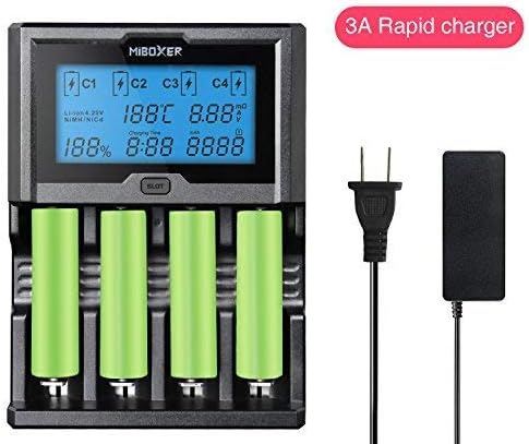 MiBOXER Smart 18650 Battery Charger 12A LCD Screen Universal Rapid Battery Charger Li-ion/IMR/INR/ICR/Ni-MH/Ni-Cd 18650 RCR123 Rechargeable Battery Power Bank Function