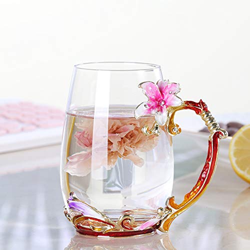 Tea Cup Coffee Mug Cups, Lily Flower Glass Tea Cup, Unique Personalized Birthday Present Ideas for Women Grandma Mom Teachers Hot Beverages 13OZ Pink - Thumbnail 3