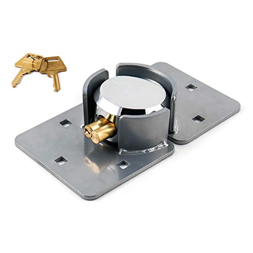 QWORK Heavy Duty Puck Lock and Hasp, High Security Steel Hidden Shackle
