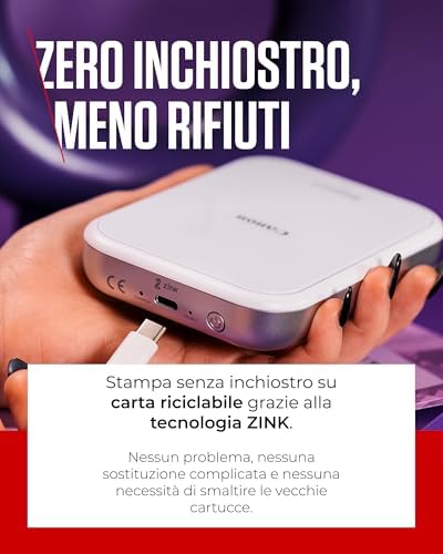 Zoemini 2 Kit per Stampa Fotografie: Scatta e Crea Ovunque - Stampante Fotografica Portatile Compatta - Bluetooth 5.0 - Ricarica Rapida via USB-C, Bianco Perla