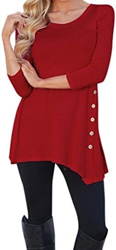 Gocheaper Long Tunic,Women's Pullover Loose Button Trim Blouse Tops T-Shirt (M, Wine)