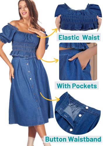 Womens Causal Elastic One Shoulder Denim Top Short Sleeve Shirt (Top, Medium)