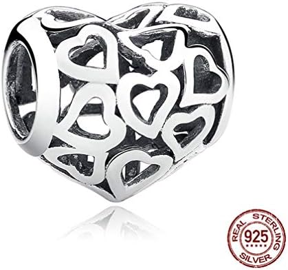 WANZIJING Charm Beads for Bracelets, Sterling Silver Family Love Tree of Life Rose Heart Hollow Beads for European Snake Bracelets